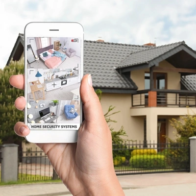 Columbia vivint phone display of cctv live feed in front of a house